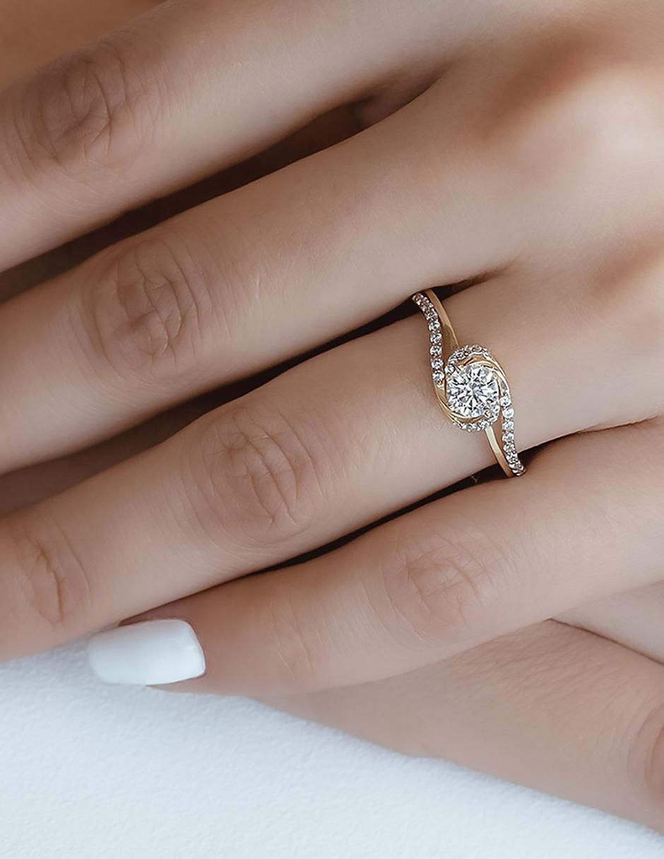 Anillo de compromiso "de" oro 10 k abba joyas sin familia zirconia