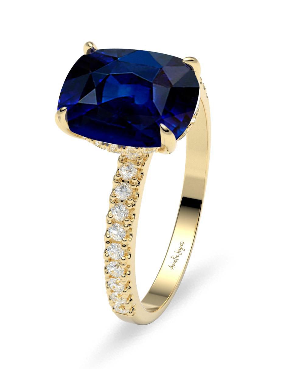 Anillo de compromiso "de" oro 14 k amelie joyas zafiro sintético