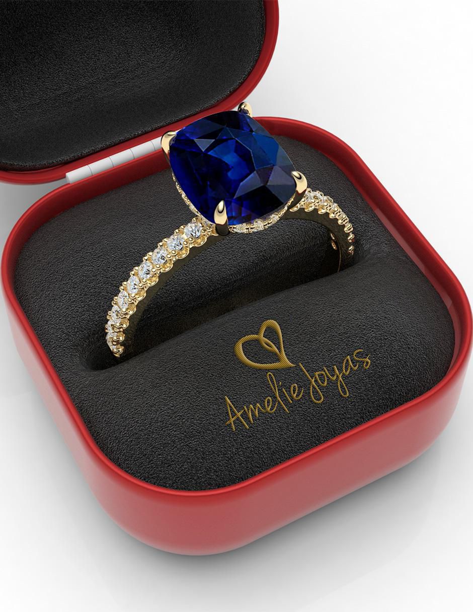 Anillo de compromiso "de" oro 14 k amelie joyas zafiro sintético