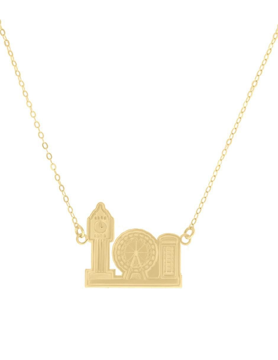 Colgante Y Dije paisaje inglaterra de oro amarillo 14 K