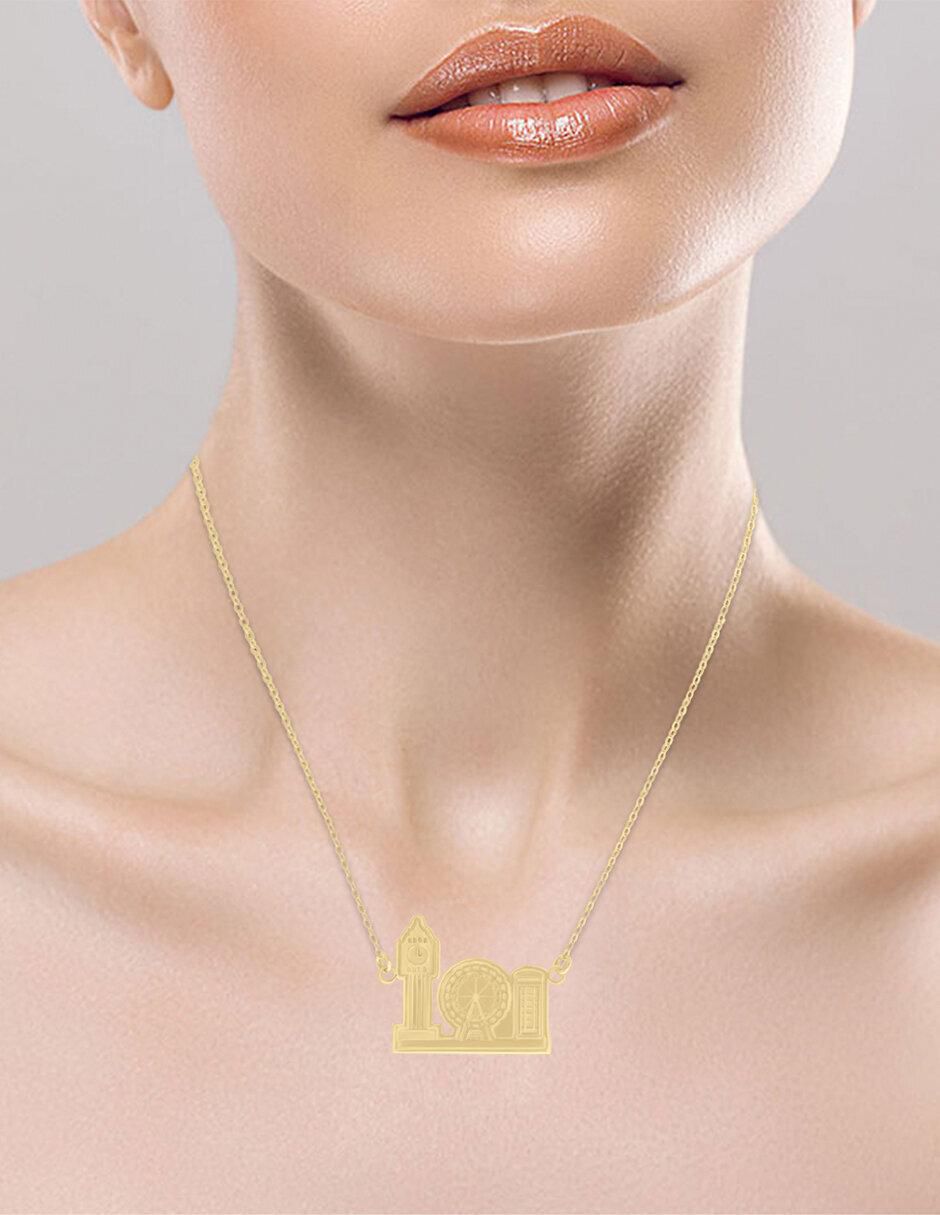 Colgante Y Dije paisaje inglaterra de oro amarillo 14 K 2