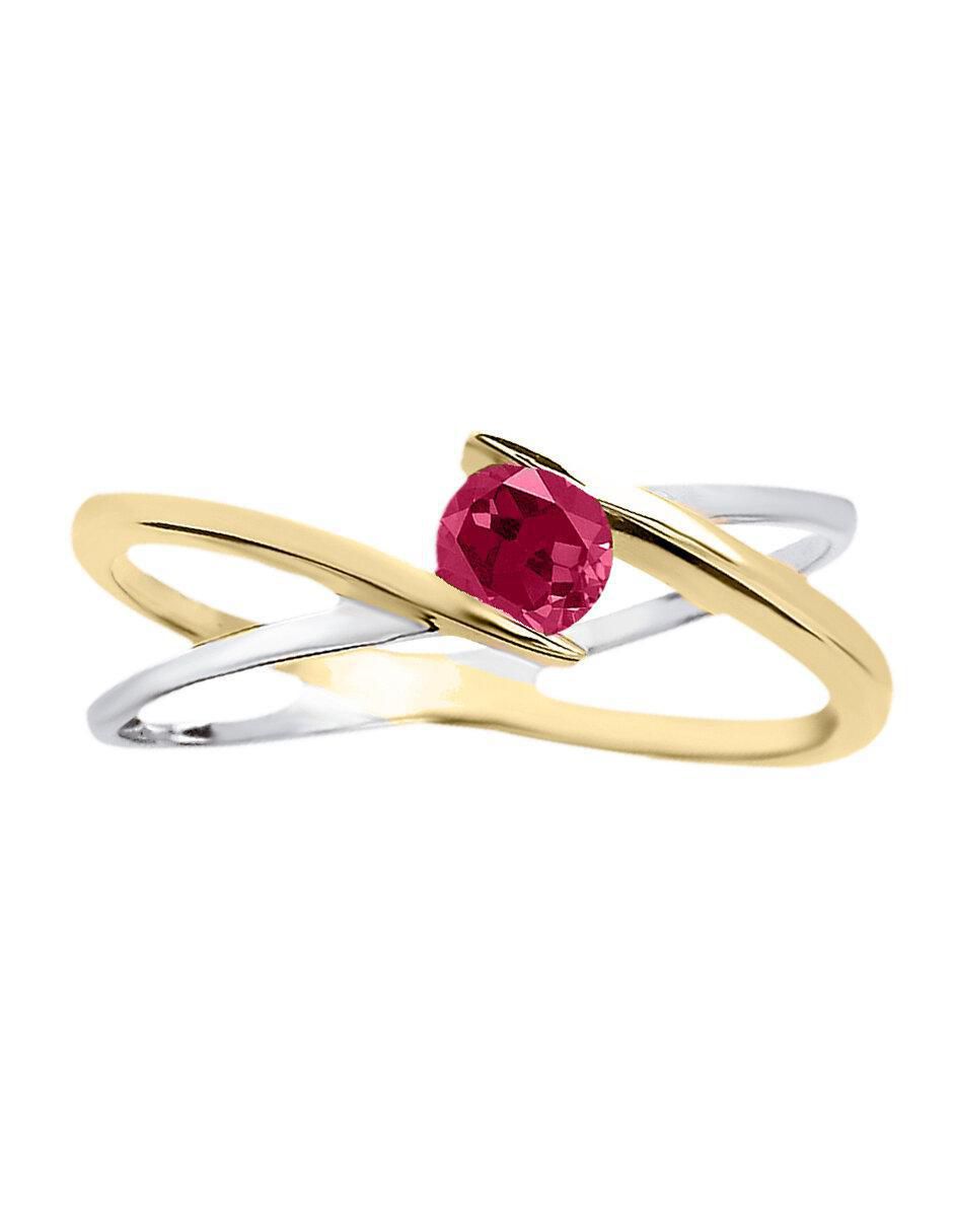 Anillo Rosen 14 k de oro amarillo rubí brillante