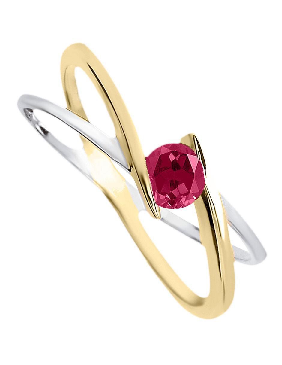 Anillo Rosen 14 k de oro amarillo rubí brillante 3