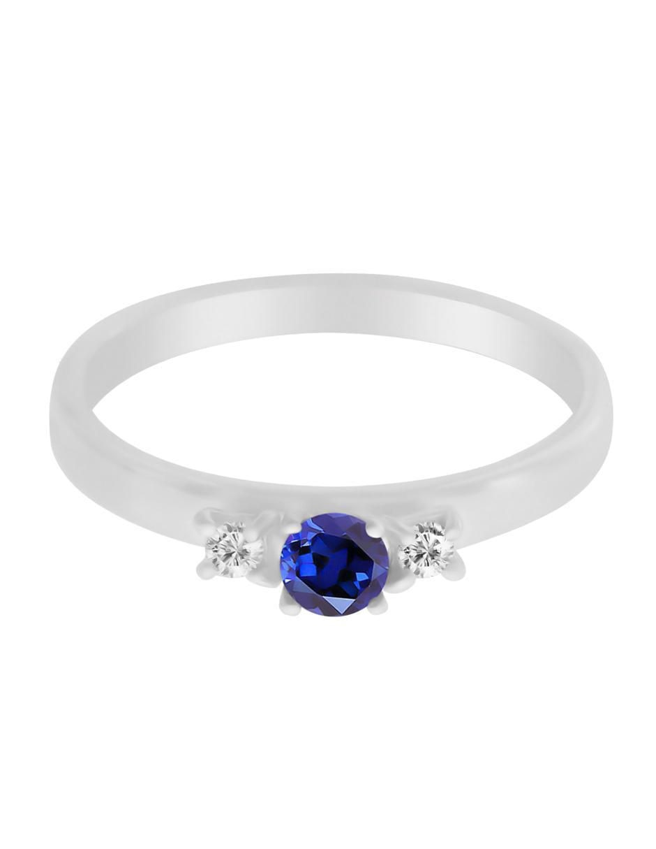 Anillo Lin 14 k de oro blanco zafiro y diamante brillante