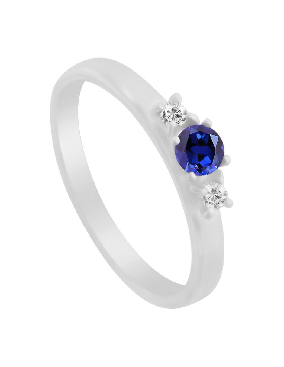 Anillo Lin 14 k de oro blanco zafiro y diamante brillante 3