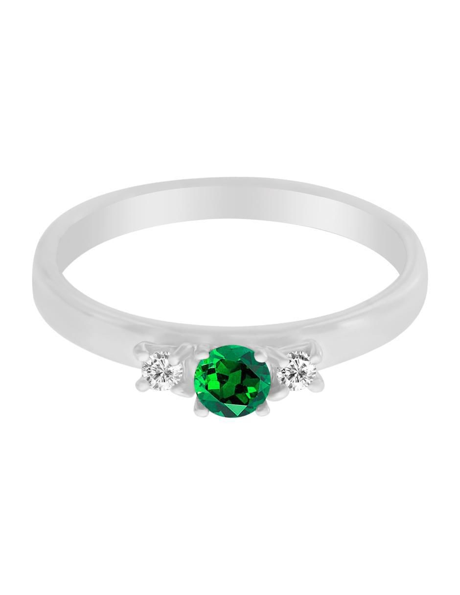 Anillo Lin 14 k de oro blanco esmeralda y diamante brillante