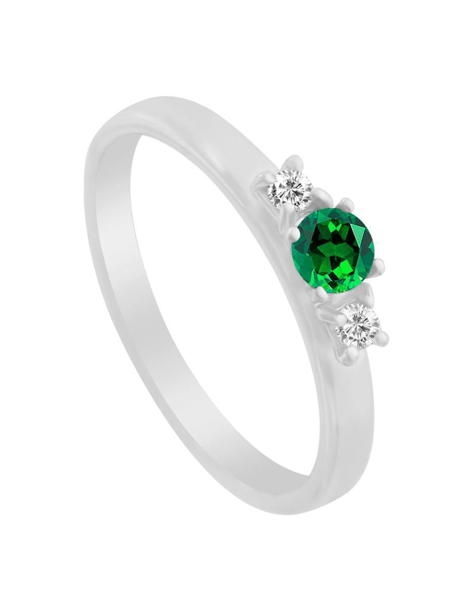 Anillo Lin 14 k de oro blanco esmeralda y diamante brillante 3