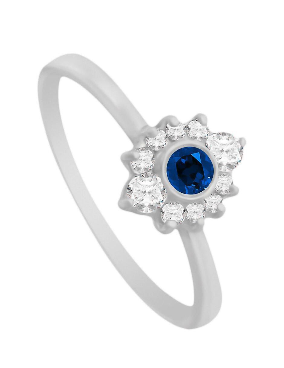 Anillo Finea 14 k de oro blanco zafiro y diamante brillante 3