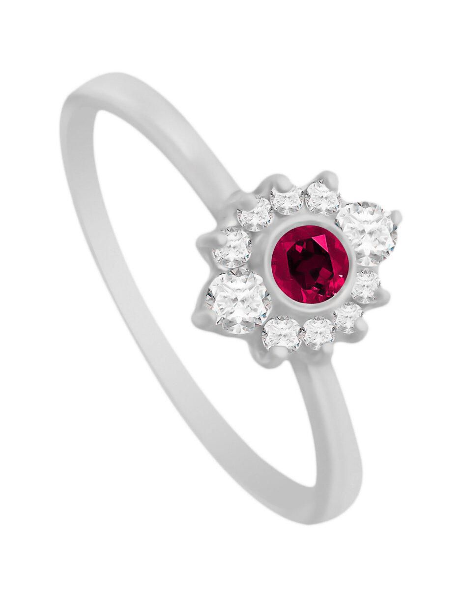 Anillo Finea 14 k de oro blanco rubí y diamante brillante 3
