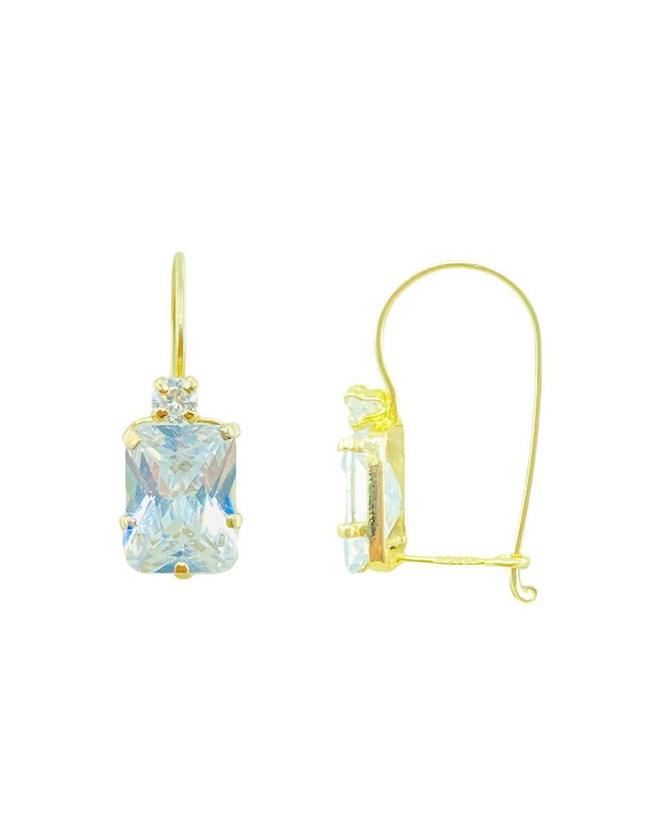Aretes rectangulares de oro con acabado brillante zirconia