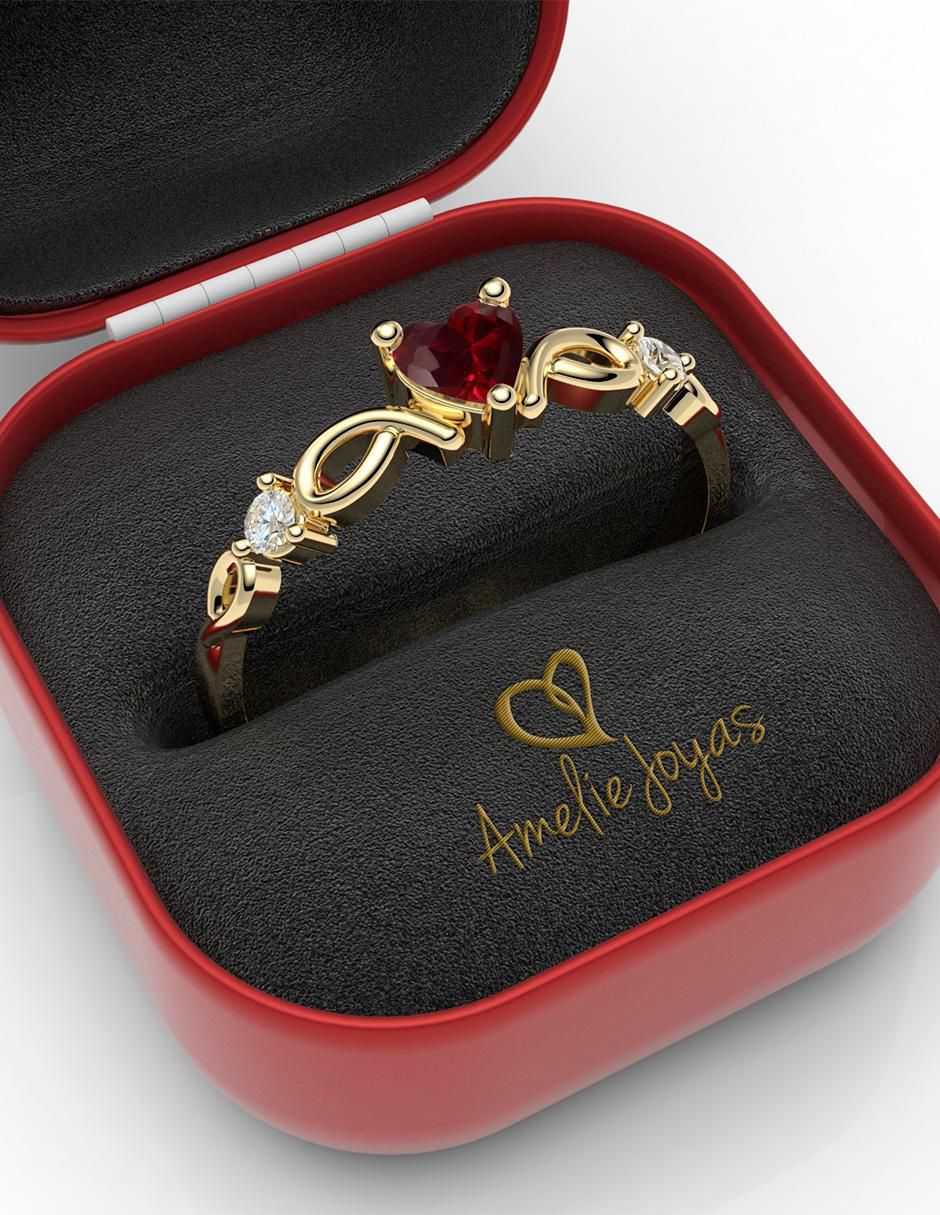 Anillo de compromiso "de" oro 14 k amelie joyas rubí