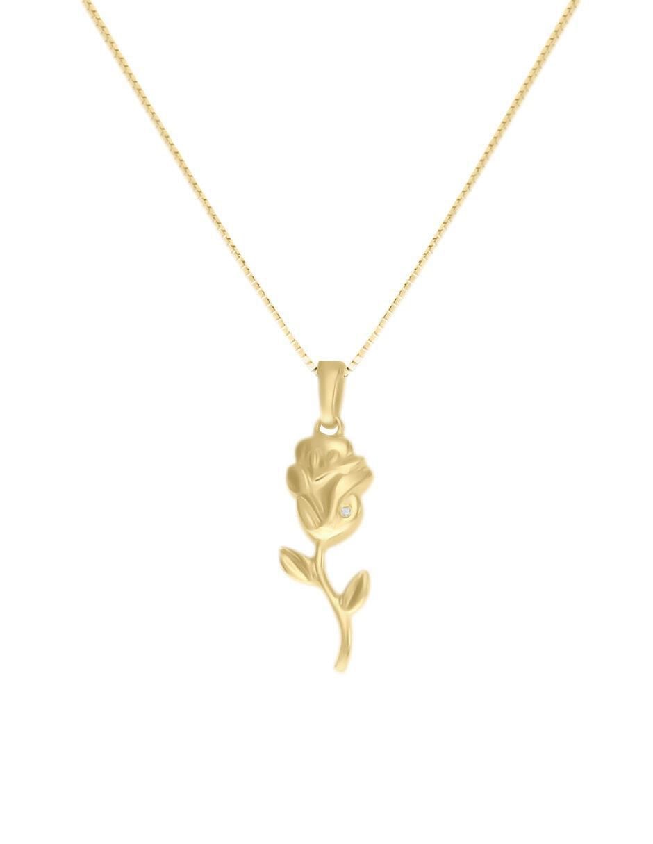 Colgante Y Dije de flor rosa baccara de oro amarillo 14 K