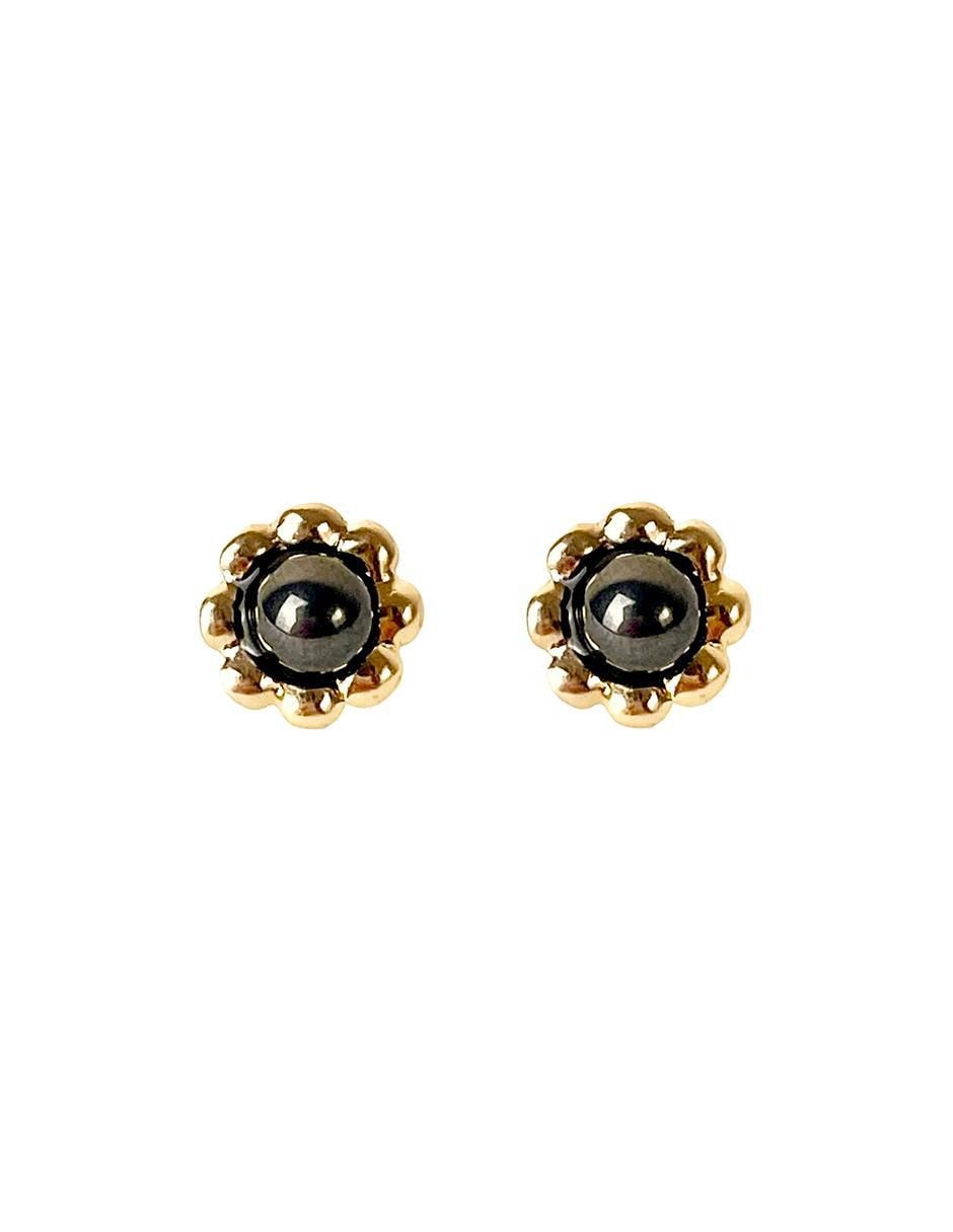 Broqueles de flor de oro con acabado brillante ónix Broqueles de flor de oro con acabado brillante ónix