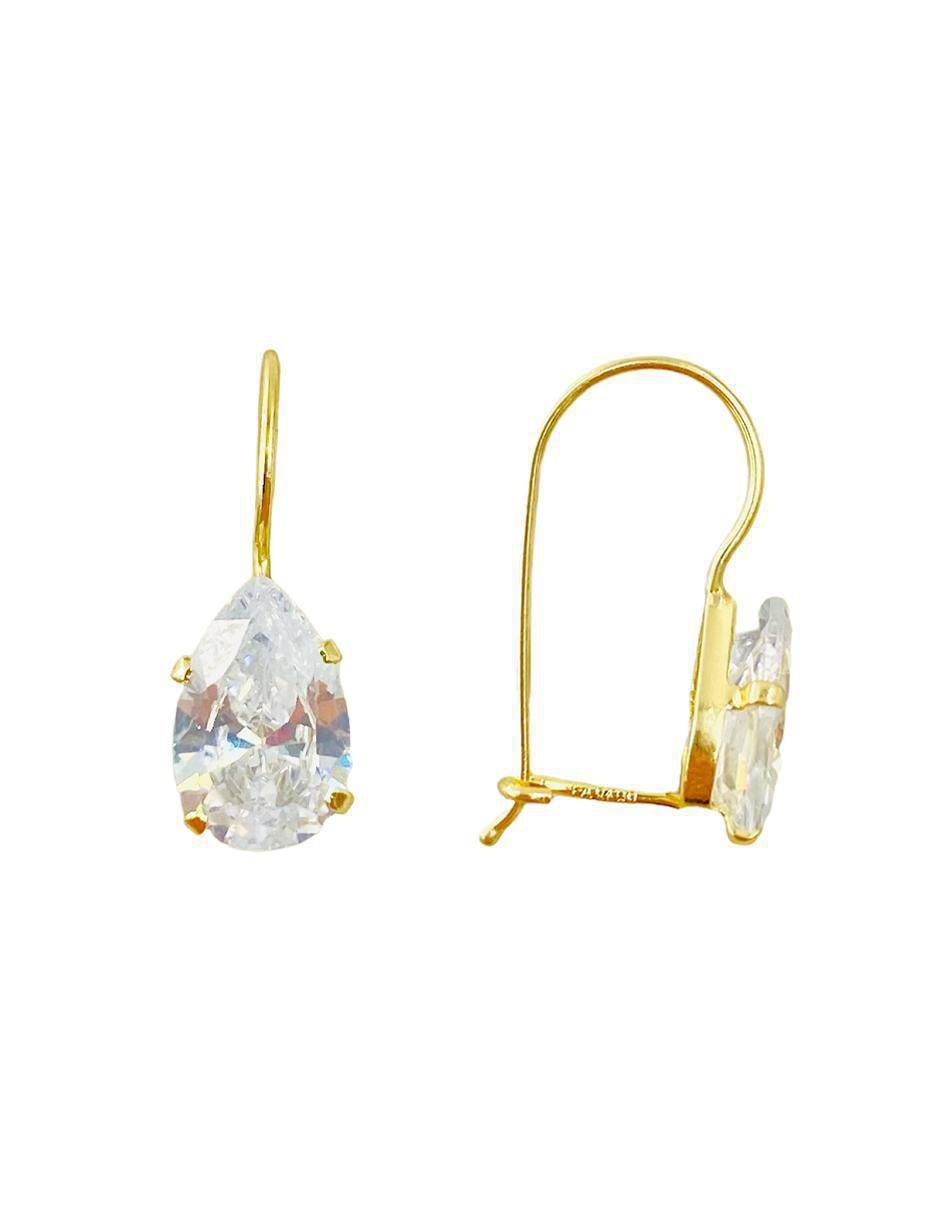 Aretes de gota de oro amarillo 10 K con acabado liso zirconia 2