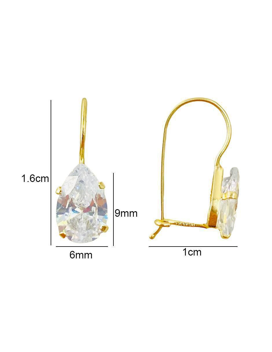 Aretes de gota de oro amarillo 10 K con acabado liso zirconia 4