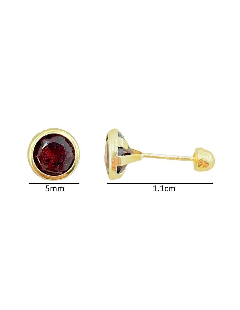 Broqueles redondos de oro amarillo 14 K con acabado brillante granate 4