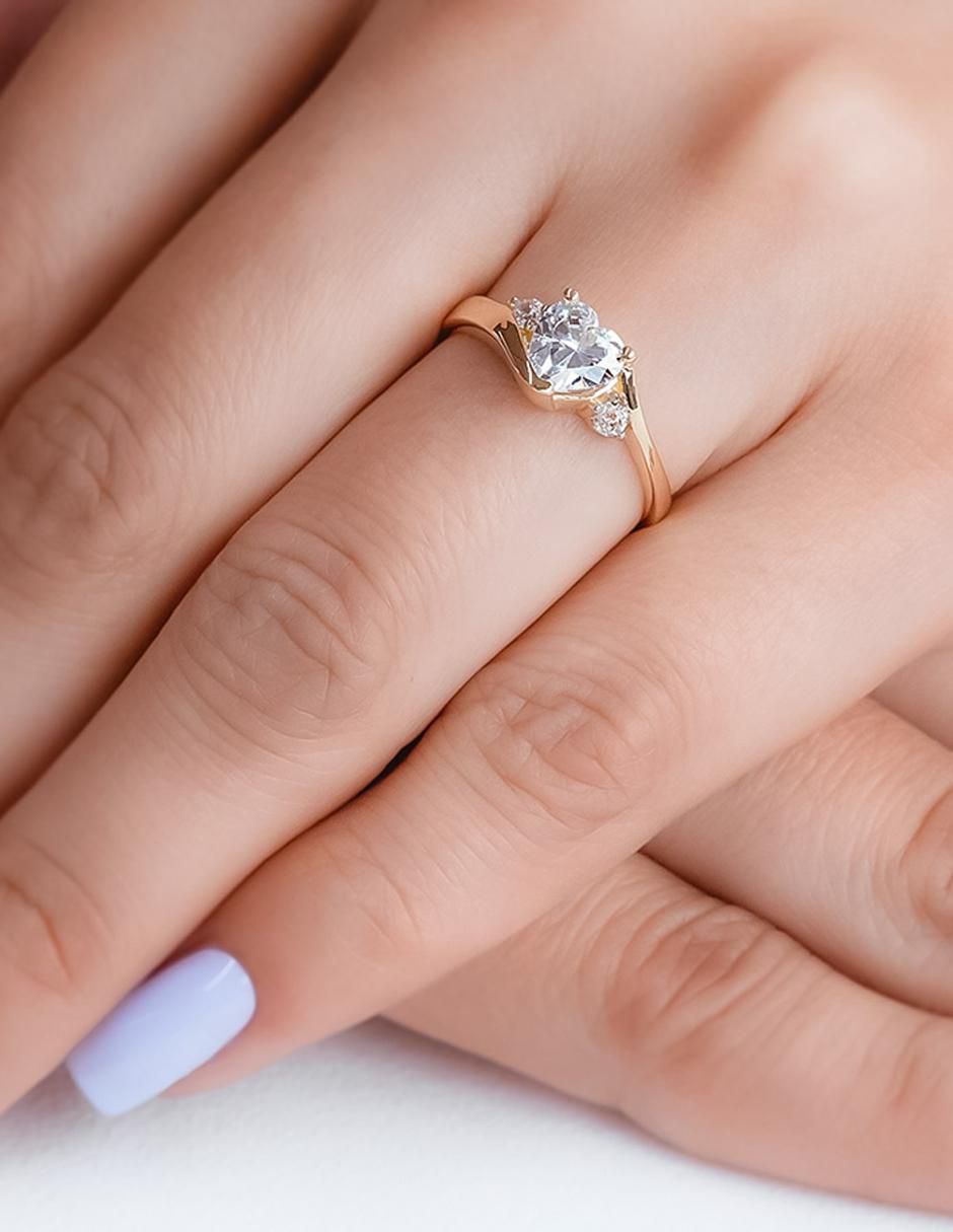 Anillo de compromiso "de" oro 14 k abba joyas sin familia zirconia
