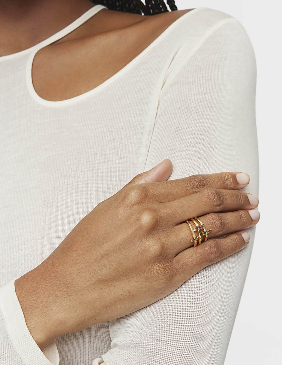 Anillo Basic Colors de plata P 925 rodolita con acabado baño de oro 5