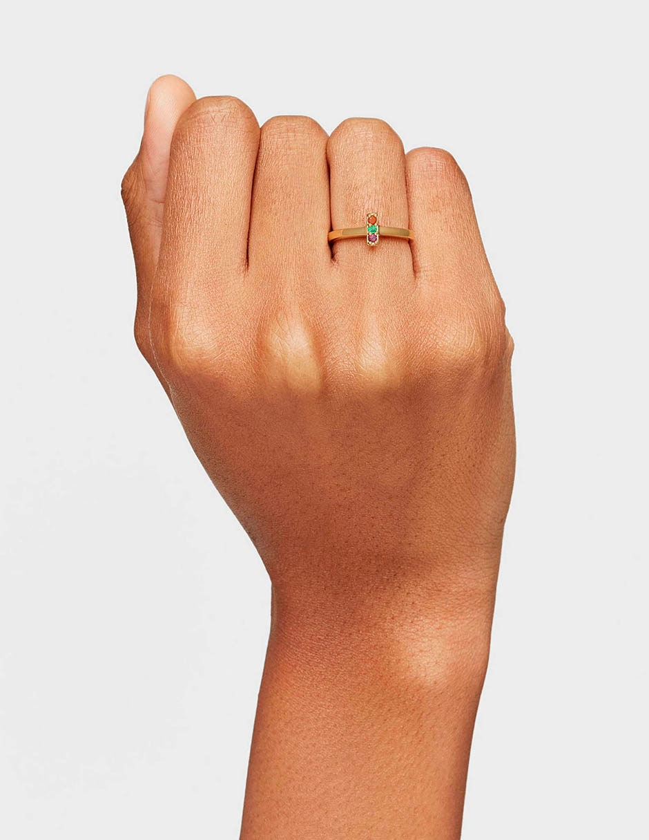 Anillo Basic Colors de plata P 925 rodolita con acabado baño de oro 6