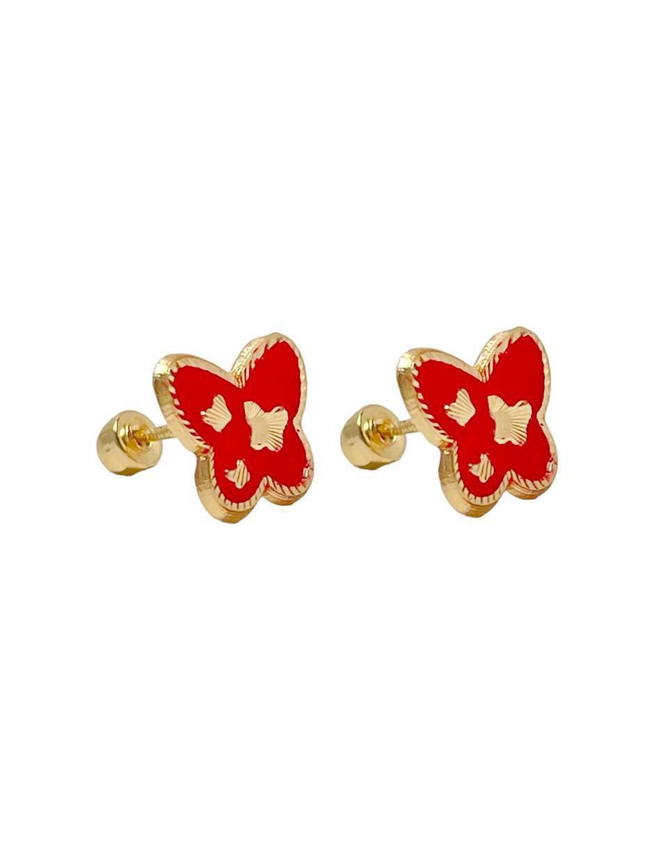 Broqueles de mariposa de oro amarillo 10 K con acabado esmaltado 3