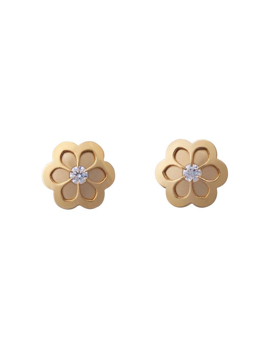 Broqueles de flor Exclusiva de oro amarillo con acabado espejo zirconia Broqueles de flor Exclusiva de oro amarillo con acabado espejo zirconia