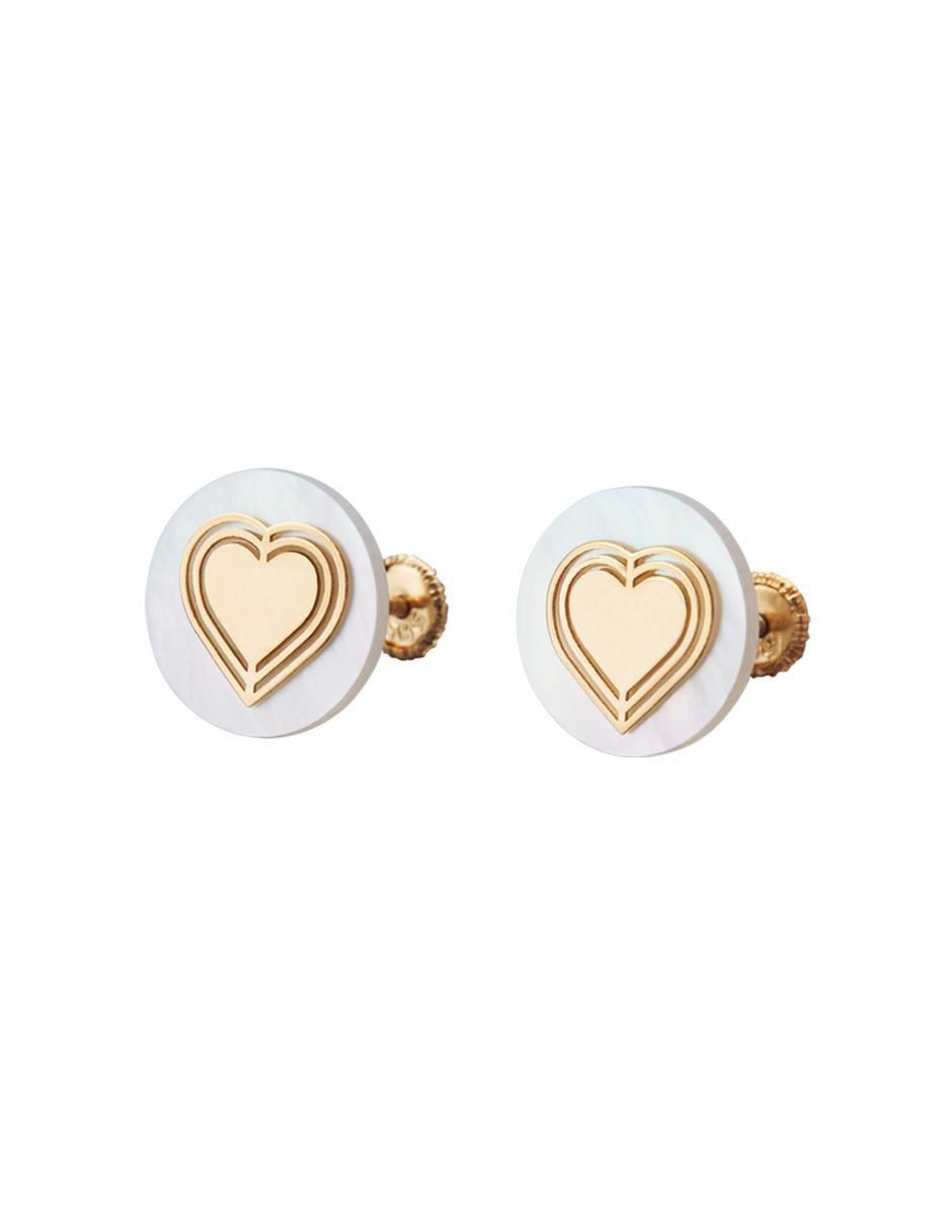 Broqueles de corazón Exclusiva de oro amarillo con acabado espejo madre perla 2