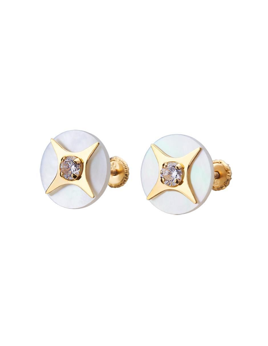 Broqueles de estrella Exclusiva de oro amarillo con acabado espejo zirconia 2