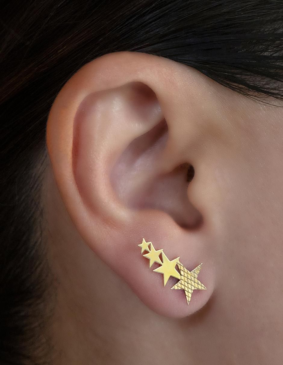 Broqueles de estrella Exclusiva de oro amarillo con acabado espejo 4