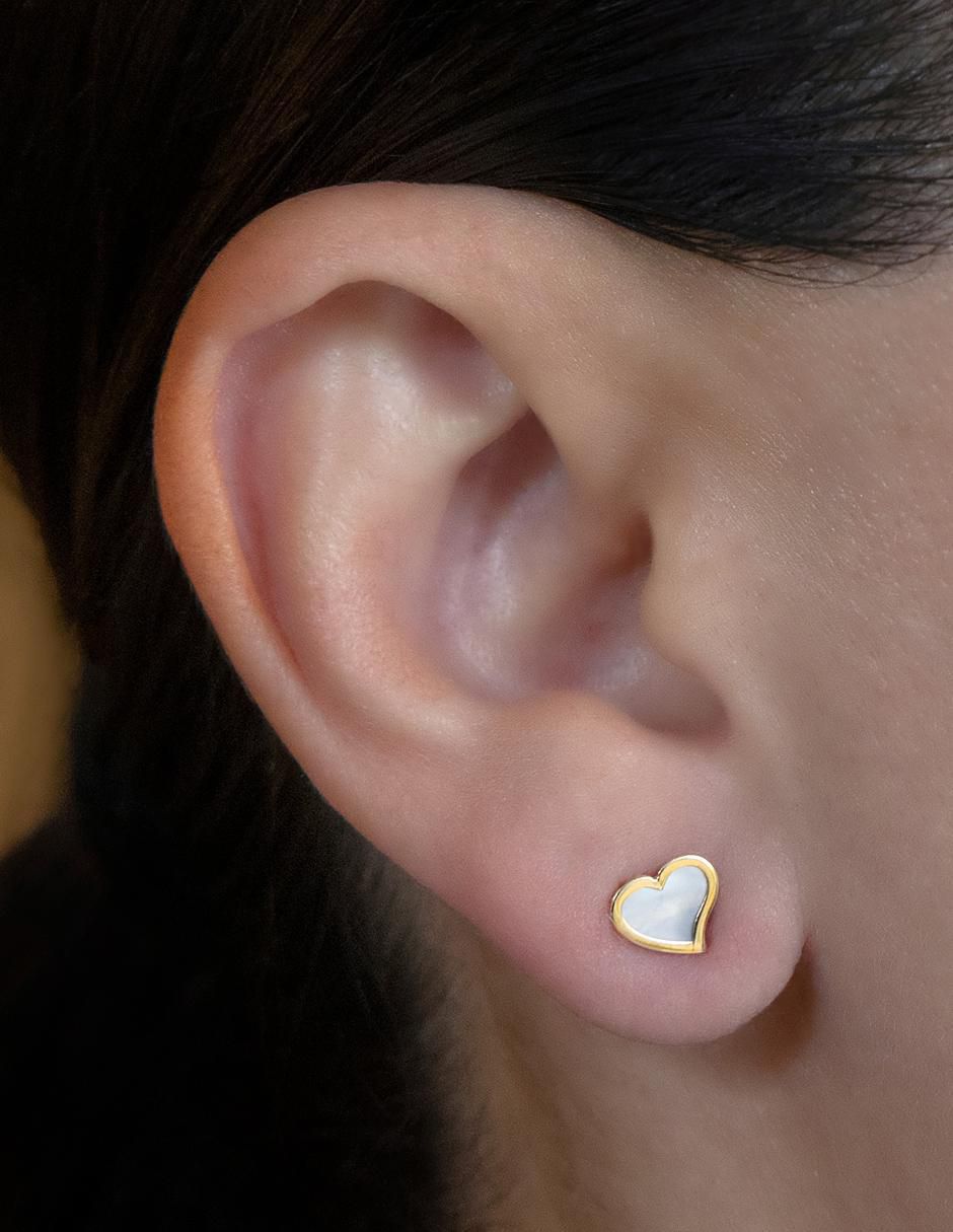 Broqueles de corazón Exclusiva de oro amarillo con acabado espejo madre perla 4