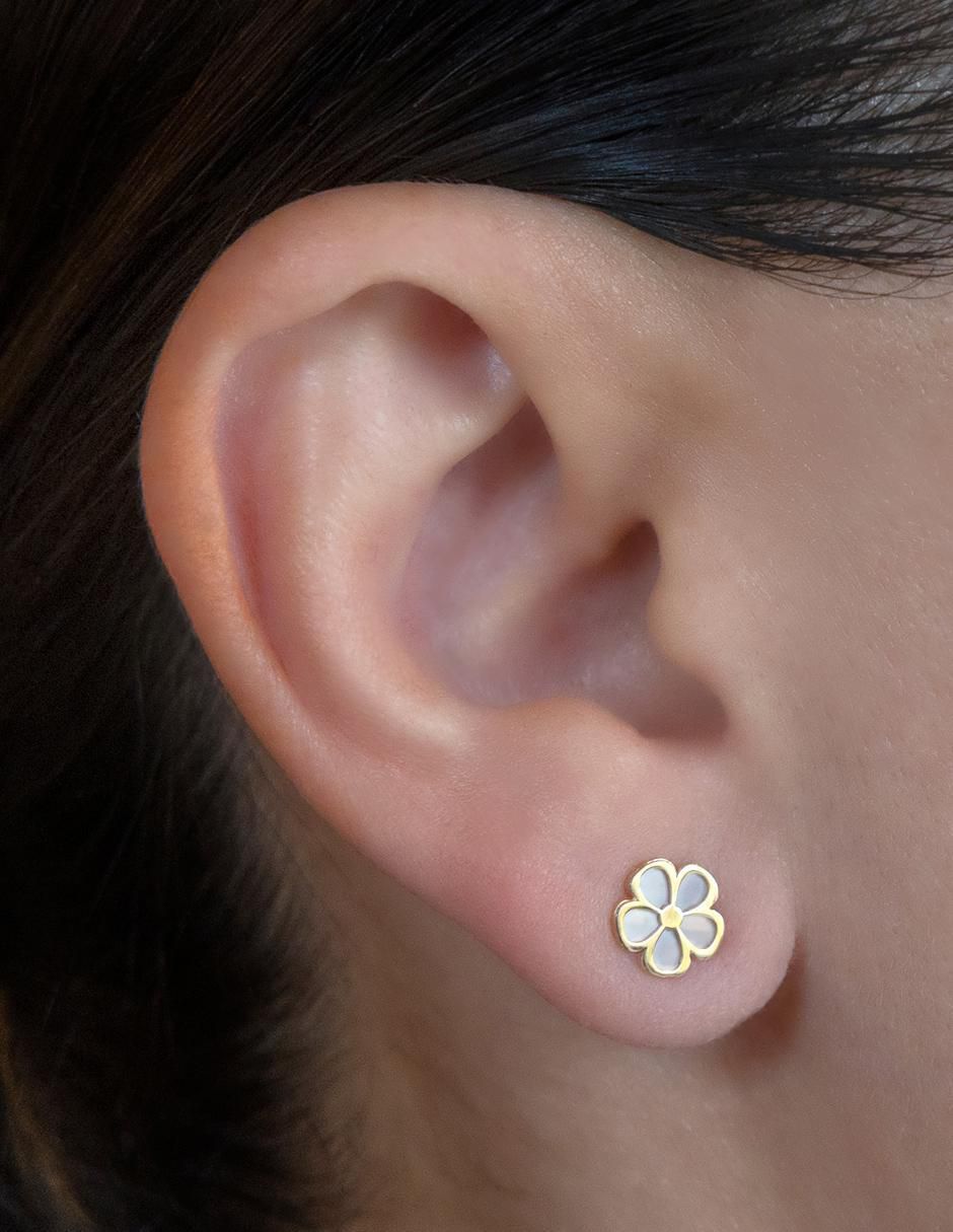 Broqueles de flor Exclusiva de oro amarillo con acabado espejo madre perla 4