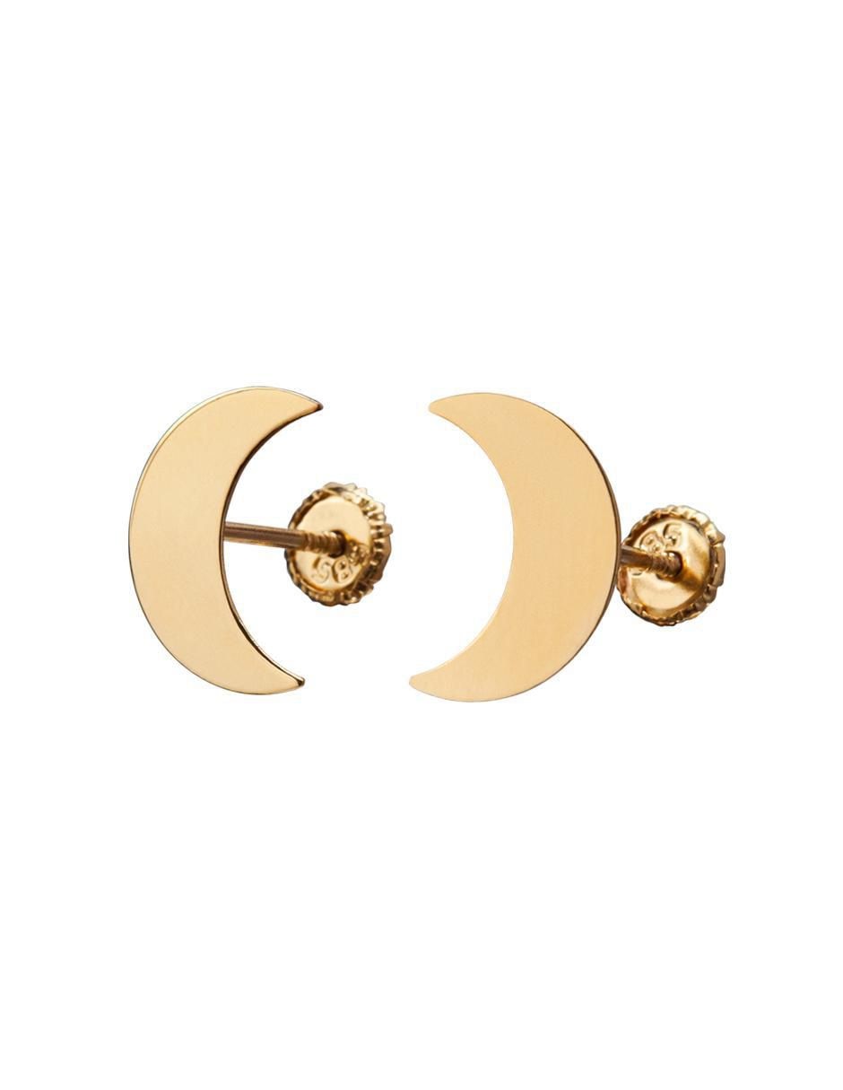 Broqueles de luna Exclusiva de oro amarillo con acabado espejo zirconia 2