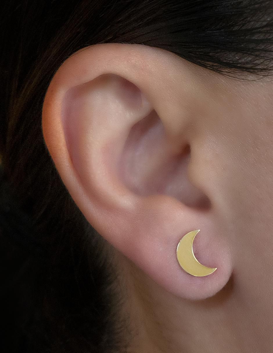 Broqueles de luna Exclusiva de oro amarillo con acabado espejo zirconia 4