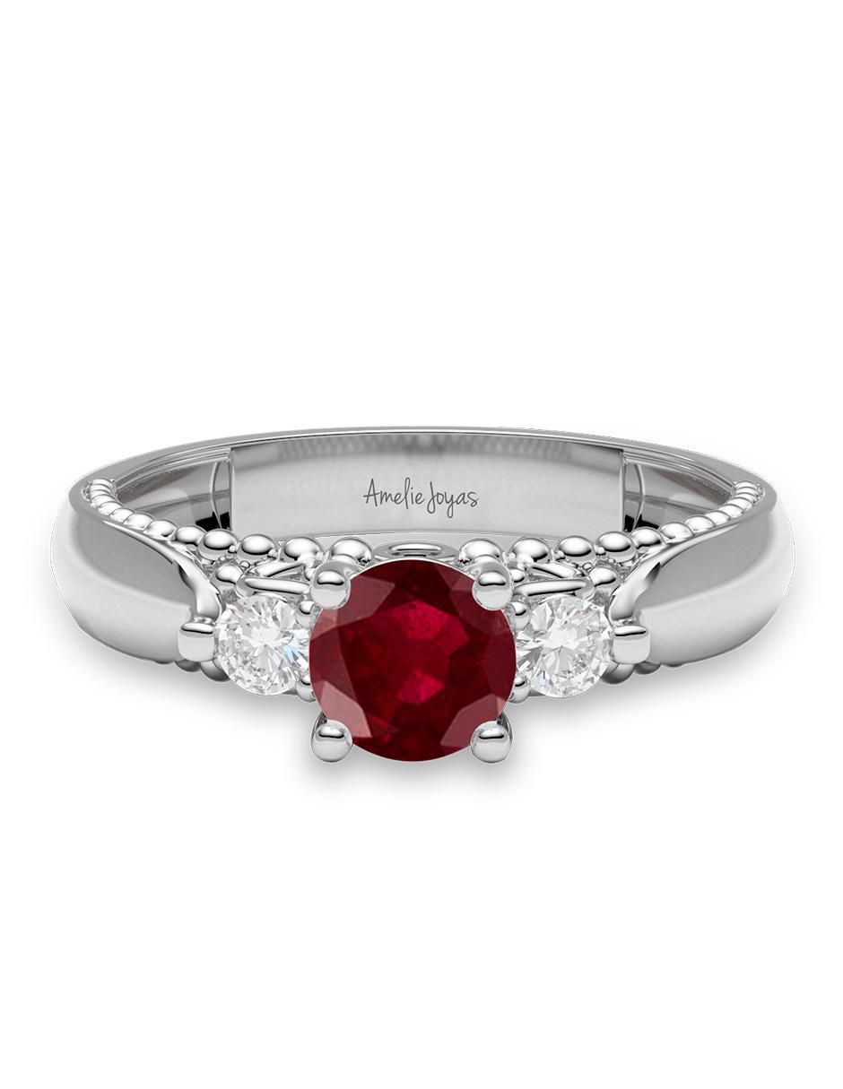 Anillo De Compromiso Rubí Rojo Joyería Anillo De Plata Con Rubi