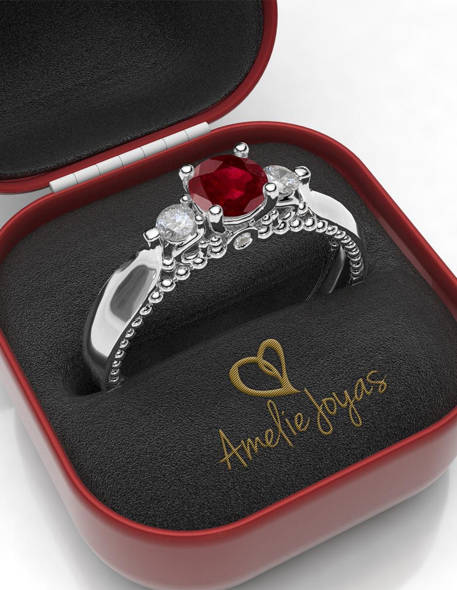 Anillo de compromiso de oro 14 k rubí 4
