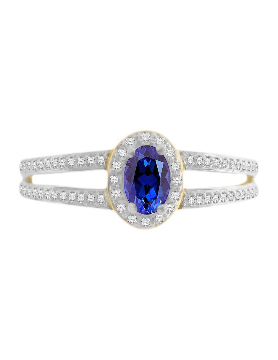 Anillo Oriana 14 k de oro amarillo zafiro y diamante brillante