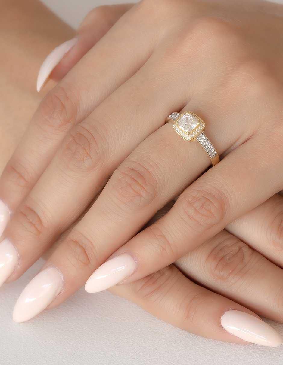 Anillo de compromiso "de" oro 14 k abba joyas sin familia zirconia