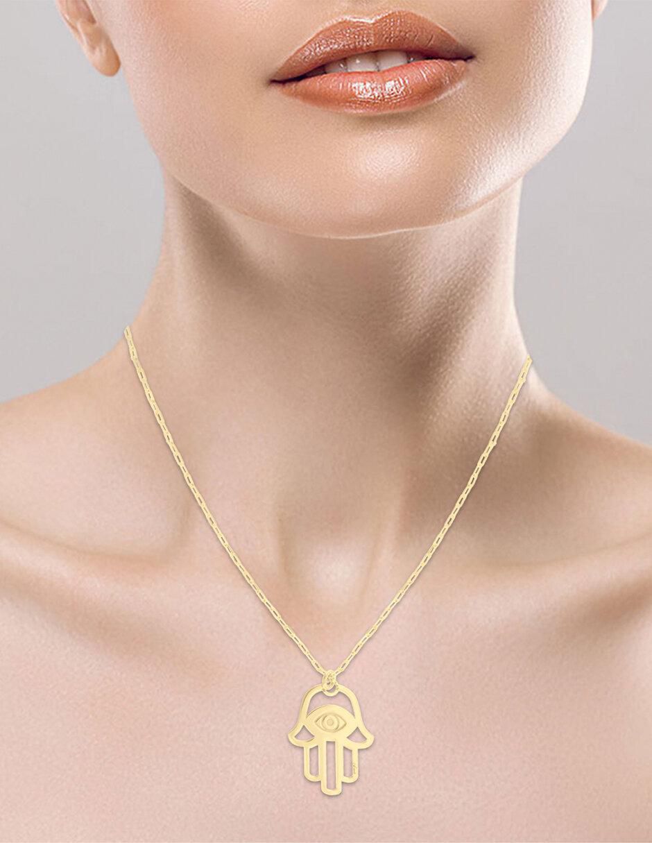 Colgante Y Dije de mano de fátima humsa de oro 14 K 3