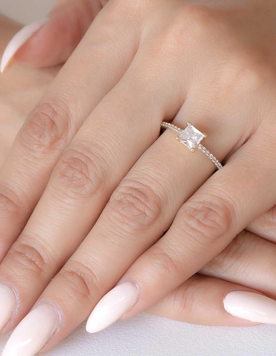 Anillo de compromiso "de" oro 10 k abba joyas sin familia zirconia