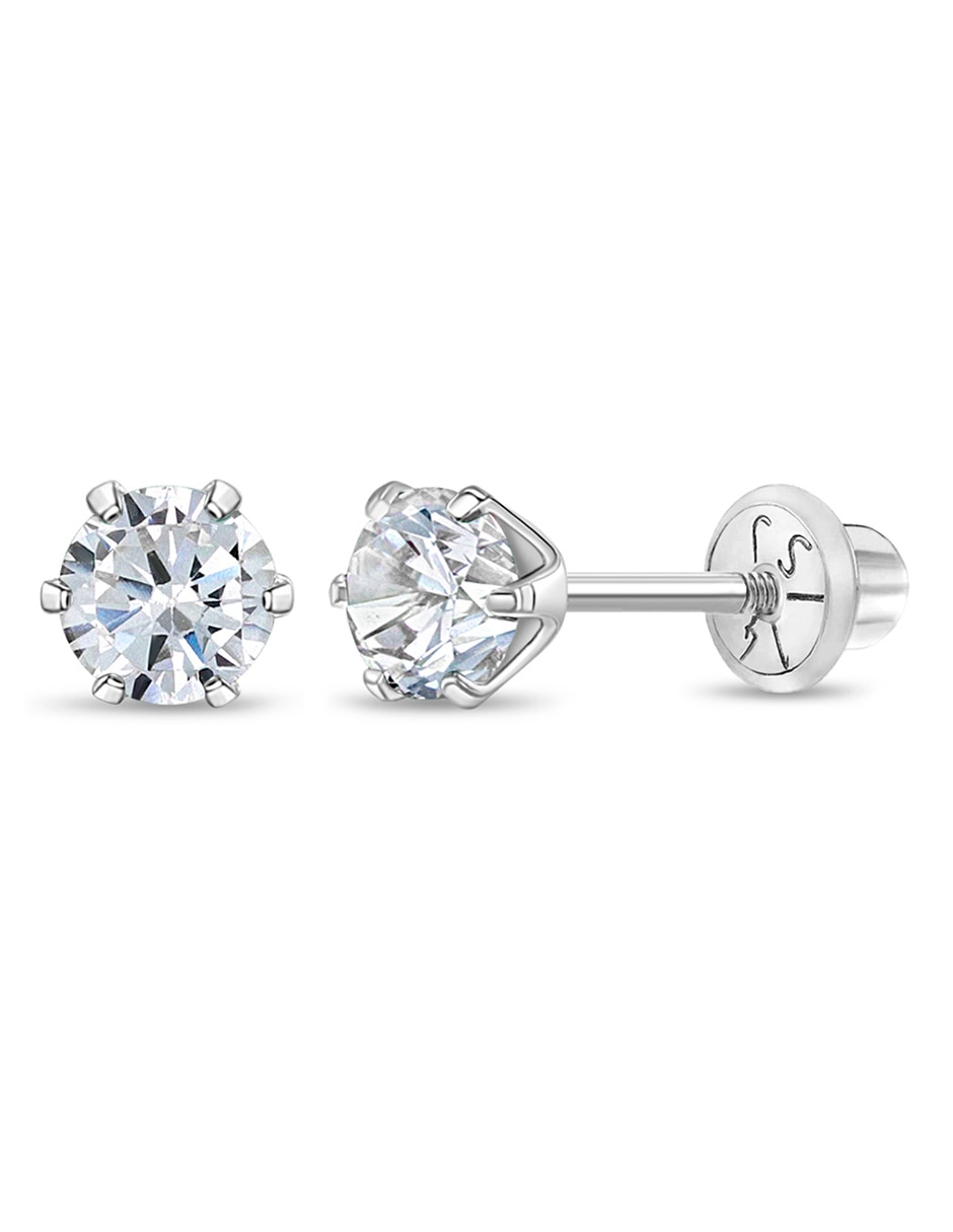 Broqueles redondos de oro blanco con acabado brillante zirconia
