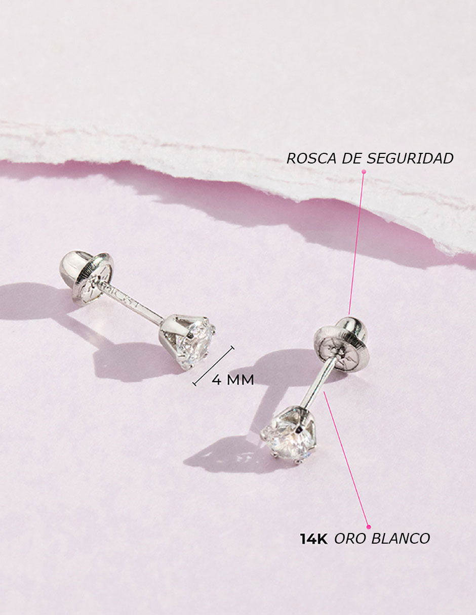 Broqueles redondos de oro blanco con acabado brillante zirconia 4