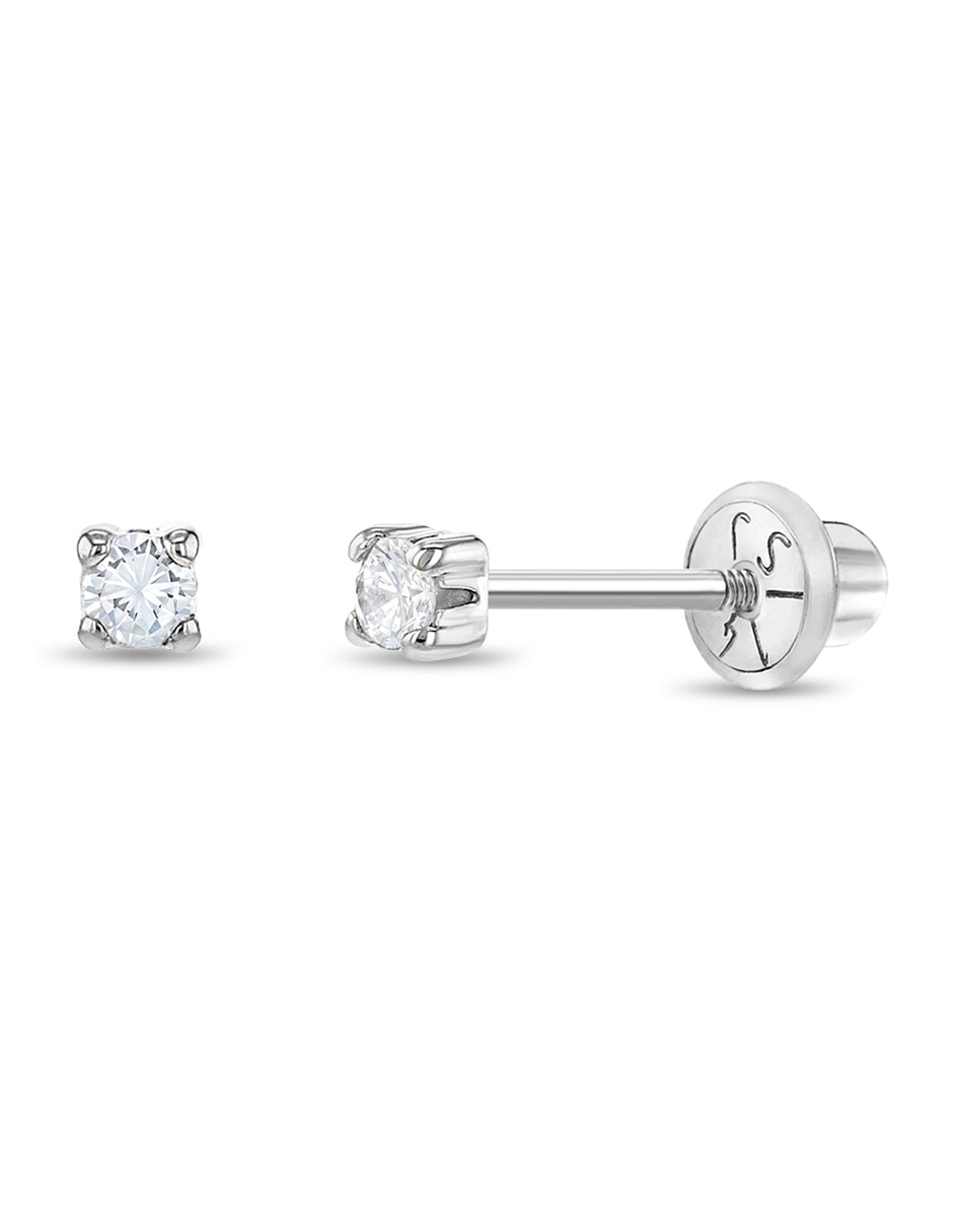 Broqueles cuadrados de oro blanco con acabado brillante zirconia cúbica