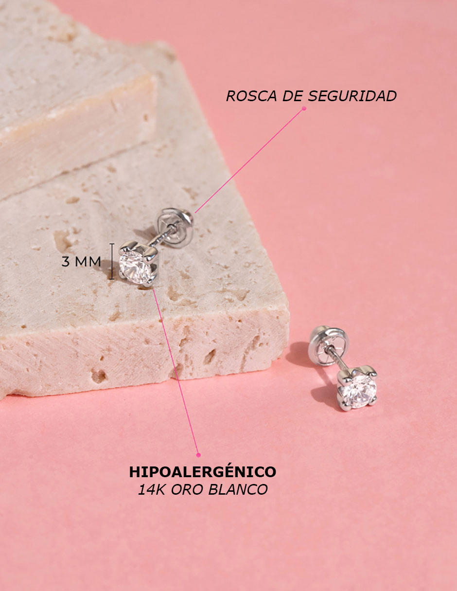 Broqueles cuadrados de oro blanco con acabado brillante zirconia cúbica 4
