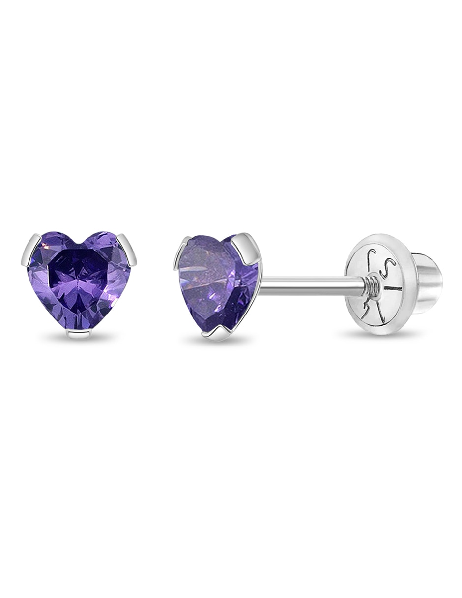 Broqueles de corazón de oro blanco con acabado brillante zirconia