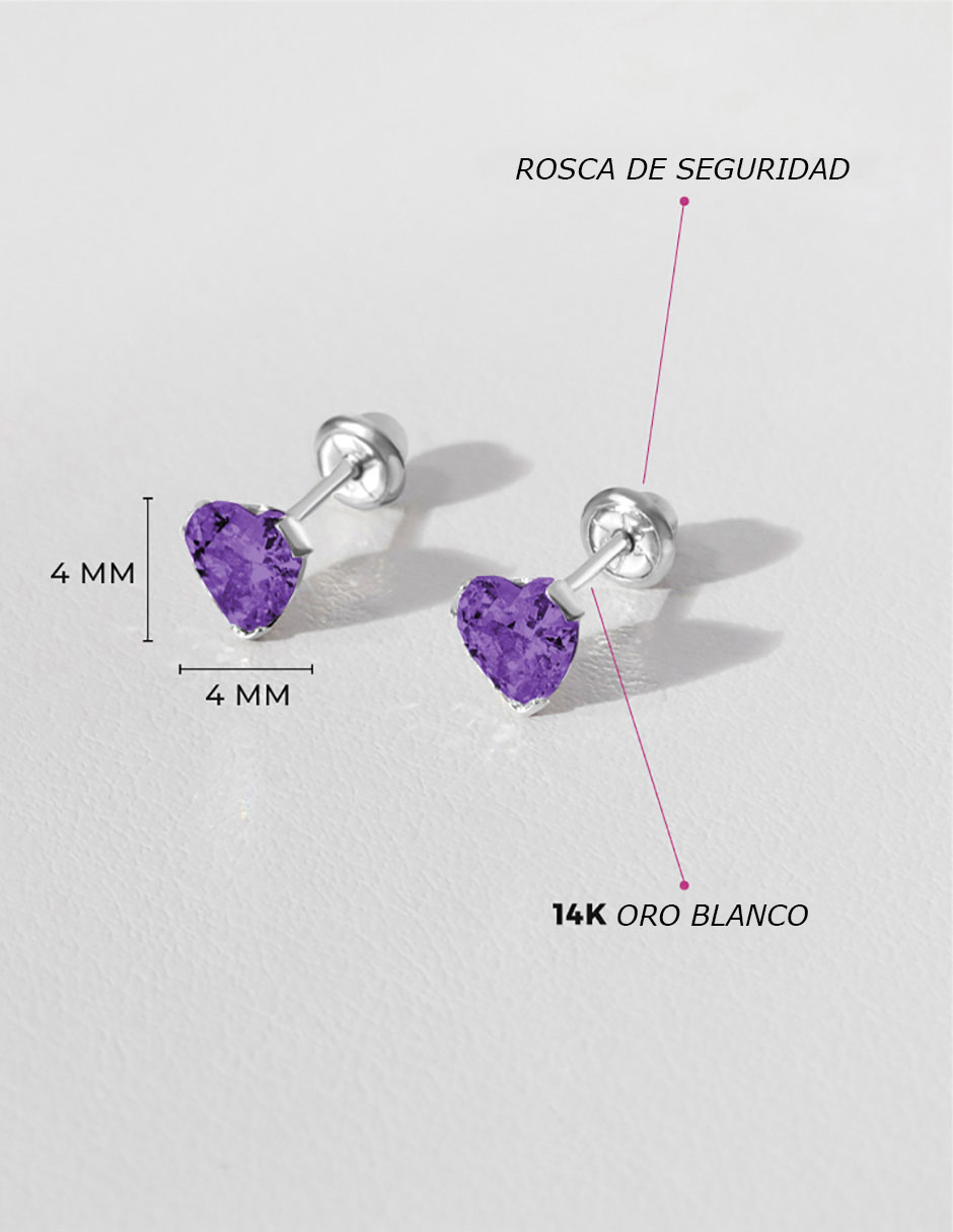 Broqueles de corazón de oro blanco con acabado brillante zirconia 4