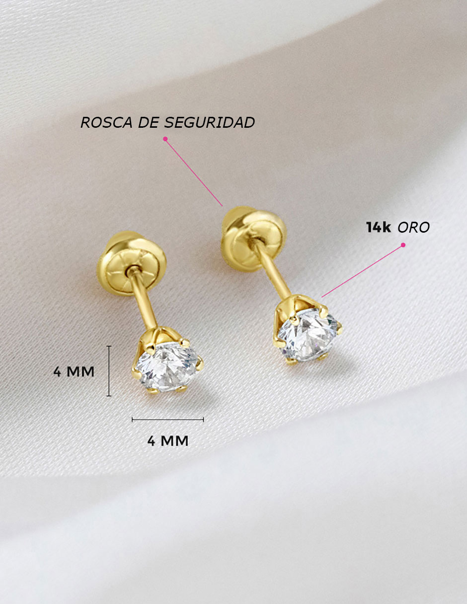 Broqueles redondos de oro amarillo con acabado brillante zirconia cúbica 4