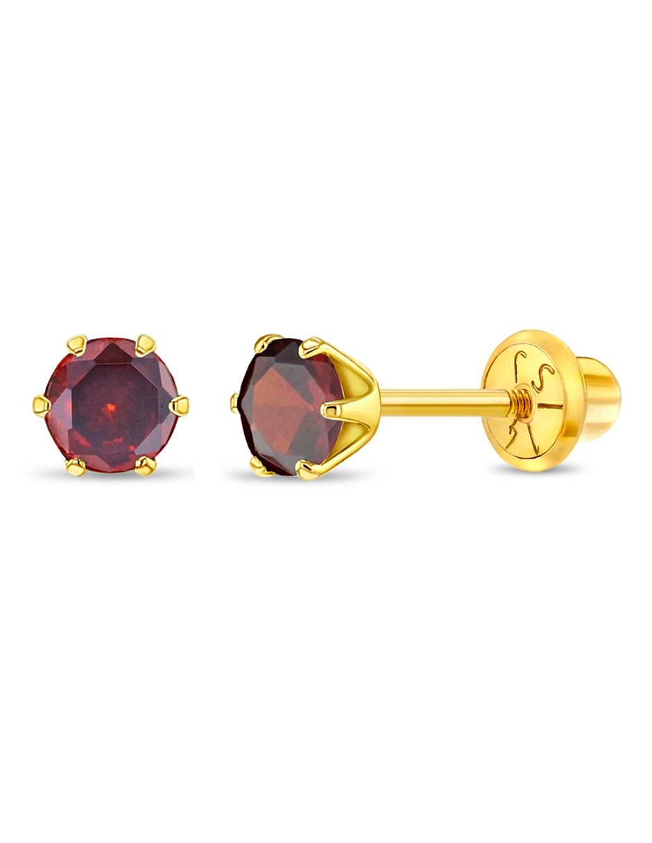 Broqueles redondos de oro amarillo con acabado brillante zirconia cúbica