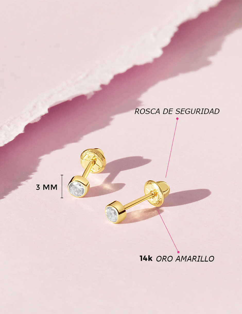 Broqueles redondos de oro amarillo con acabado brillante zirconia cúbica 4