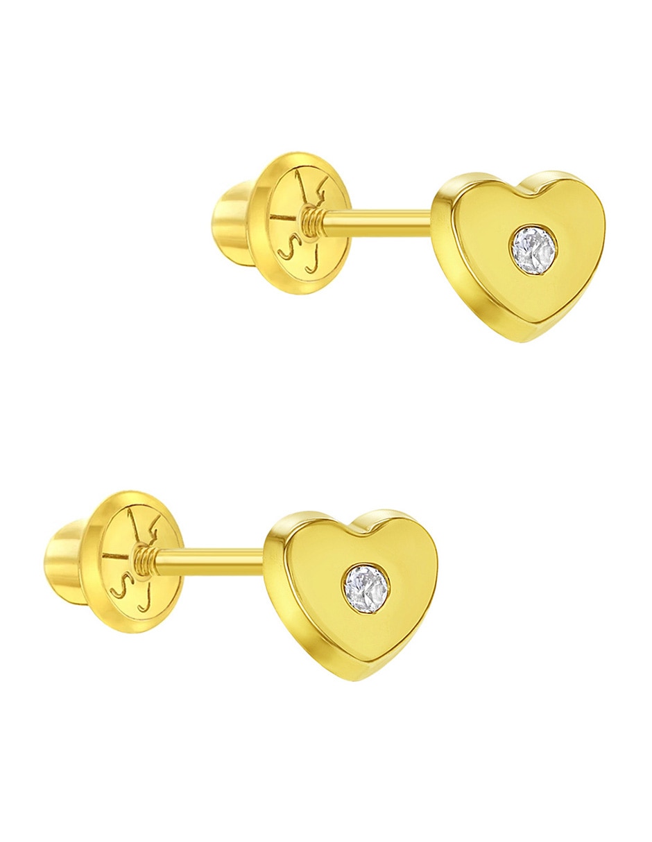 Broqueles de corazón de oro amarillo con acabado brillante zirconia cúbica 2