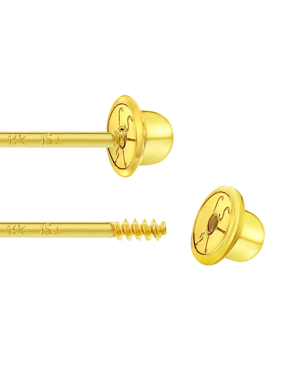 Broqueles de corazón de oro amarillo con acabado brillante zirconia cúbica 3