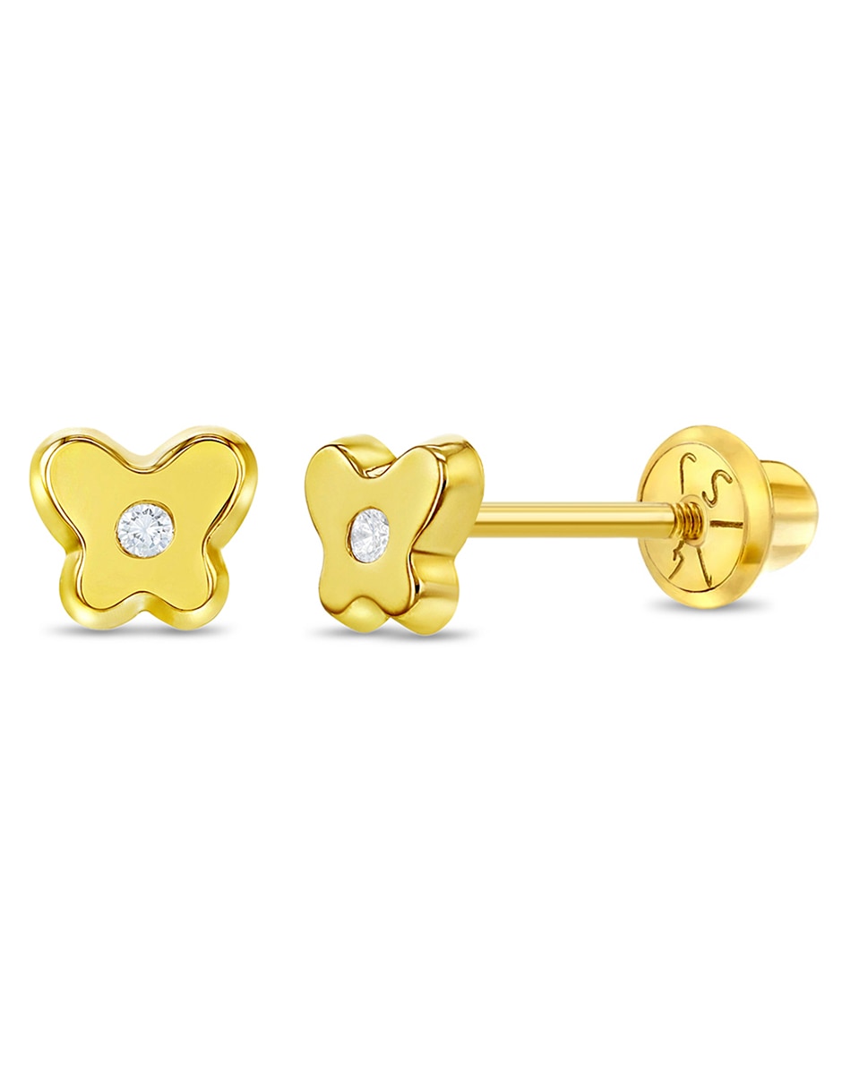 Broqueles de mariposa de oro amarillo con acabado brillante zirconia cúbica